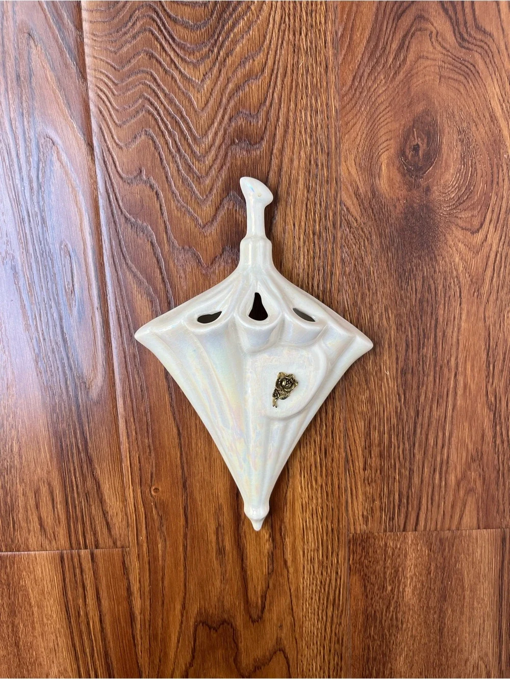 Vintage White Iridescent Ceramic vase Wall Hook